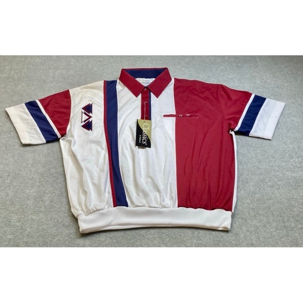 NWT Classics by Palmland Polo Shirt Mens XL Red White Blue Colorblock Banded